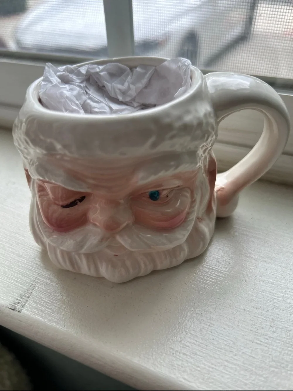 Rare super cute vintage winking Santa mug rhinestone EuC